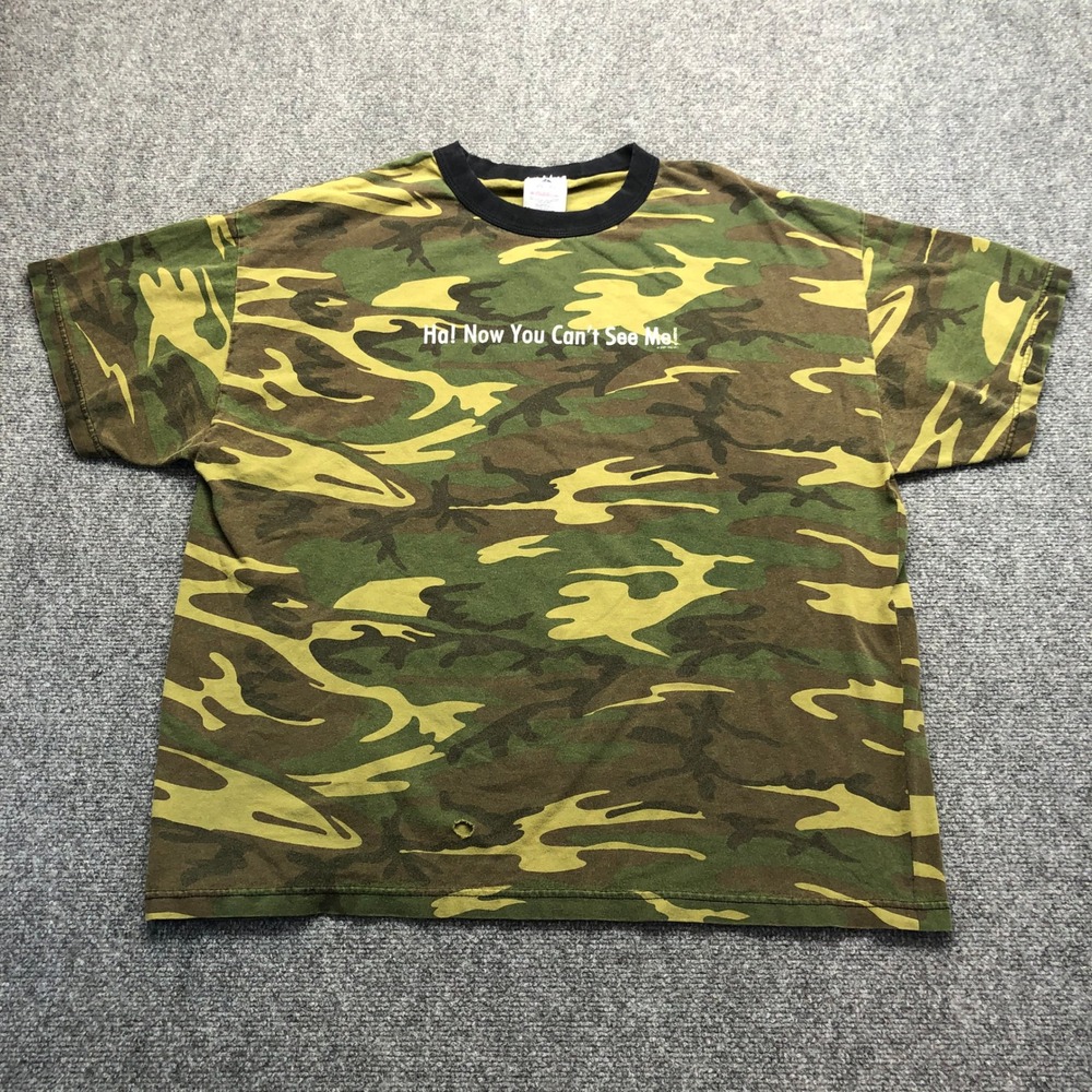 Vintage Camo Graphic T Shirt Mens XXL Ha Now You Cant See Me Camouflage Tee
